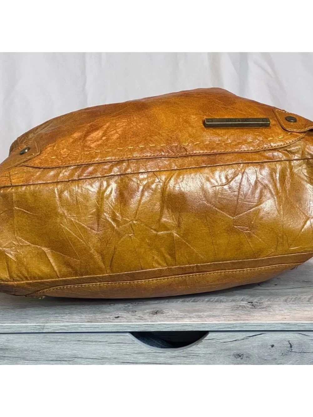 Matt & Nat Cognac Vegan Leather Slouch Hobo Shoulder Bag Multi Pocket Large Tote